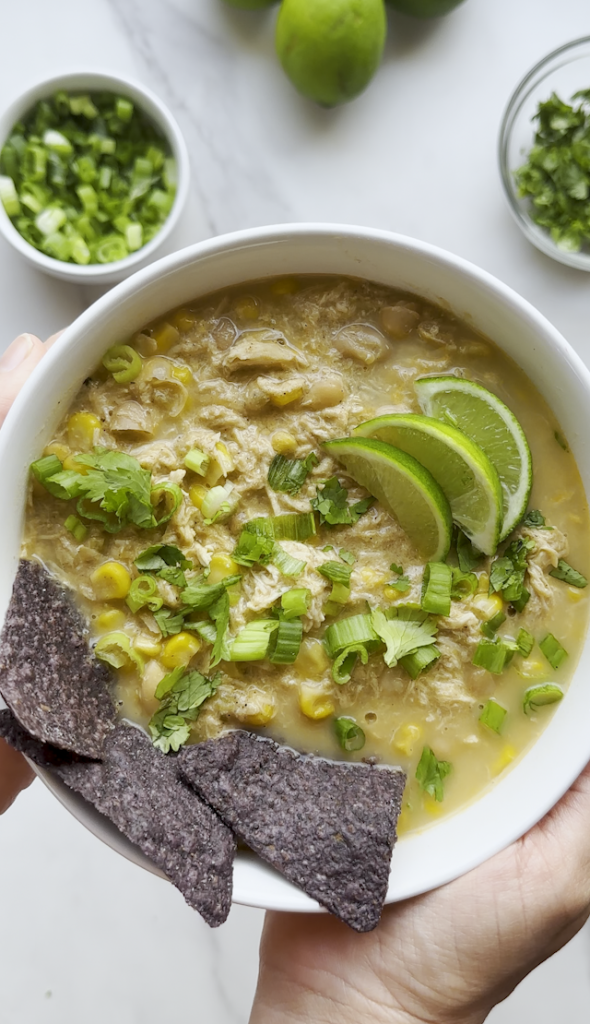 white chicken chili in a bowl